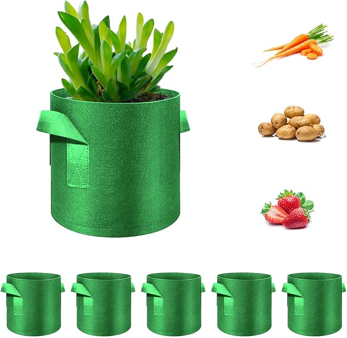 5-Pack 15 Gallon Grow Bags Heavy Duty Thickened Nonwoven Fabric Pots with Handles, Plant Grow Bags for Vegetables/Flower/Plant/Fruits, Green