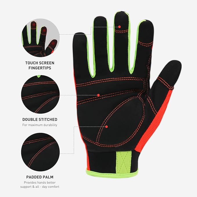 HANDLANDY Work Gloves for Men & Women, Utility Mechanic Working Gloves Touch Screen, Flexible Gardening Gloves for Yard