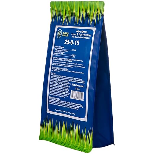 Supply Solutions 25-0-15 Ultra Green Lawn and Turf Fertilizer - 16% Slow Release Nitrogen - Promotes Lush, Green Lawns and Strong Root Growth, Reduces Mowing Frequency (5 Pounds)