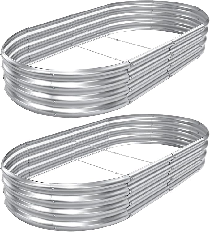 AHEONLAR 2pack 6×3×1ft Raised Garden Bed，Outdoor Galvanized Planter Boxes, Oval Large Metal Raised Garden Beds for Vegetables