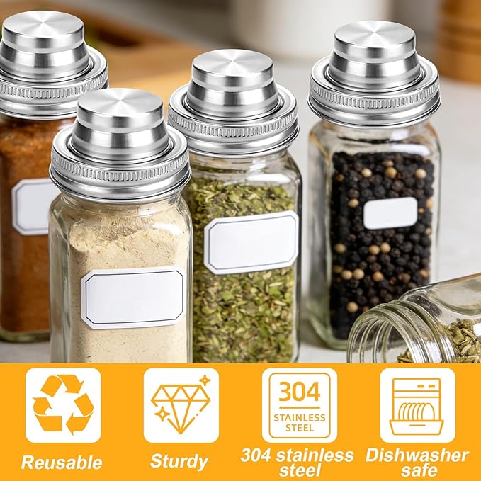 Palksky Stainless Steel Shaker Spice Lids for Regular Mouth Mason Jars, 2 Pack Mason Canning Caps for Spices Coriander Seed Garlic/Rosemary Powder