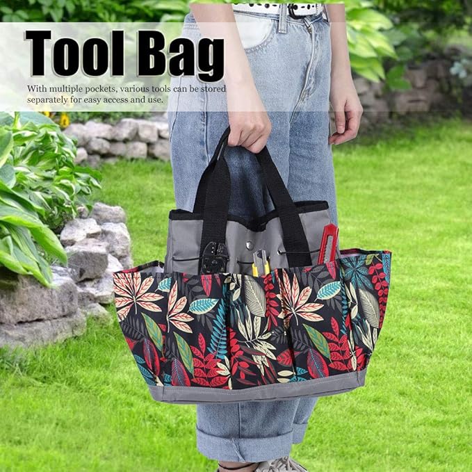 Multi Function Garden Tool, Portable Outdoor Gardening Tool Storage, Heavy Duty 600D Polyester with Multiple Pockets, Metal Buckle and Rubber Strap for Hand Tools