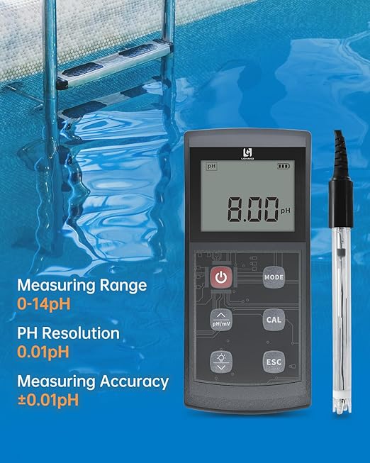 Portable pH Meter, High Accuracy, Large Backlight Display, pH Tester with ATC, Digital pH Meter for Drinking Water/Lab/Pool/Biomedicine/Aquarium, 0-14 Measurement Range