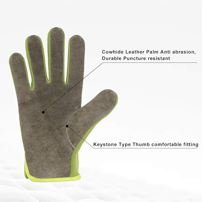 HLDD HANDLANDY Men Leather Gardening Gloves, Utility Work Gloves for Gardening, Yardwork, Construction, Mechanics