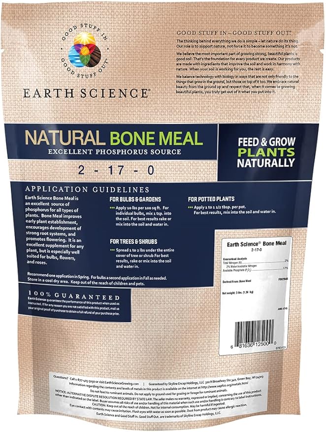 Earth Science Natural Bone Meal Plant Food—3 lb—Plant Mix for Bulbs, Gardens, Potted Plants, Trees, and Shrubs