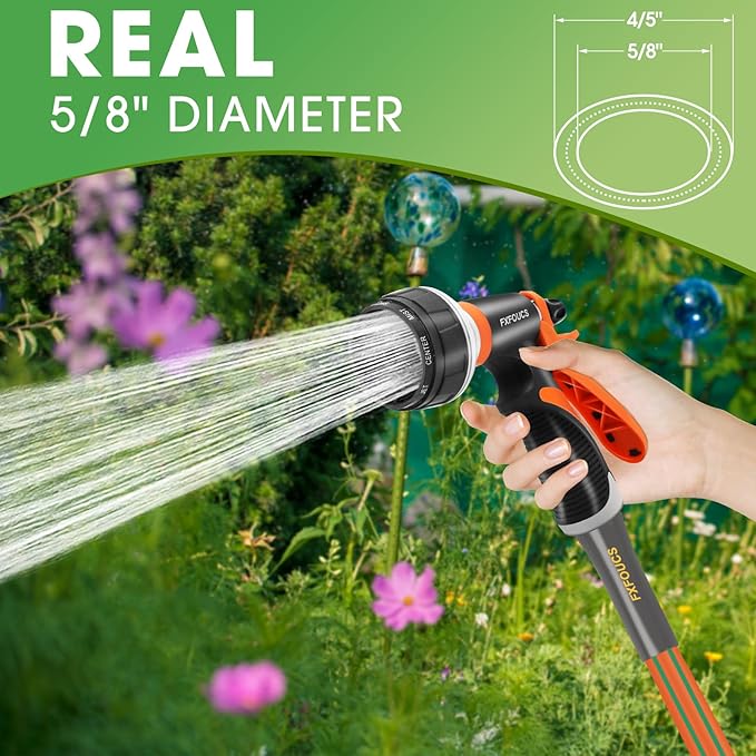 Heavy Duty Garden Hose – 5/8 Inch Flexible, Lightweight Hybrid Hose with 600 PSI Burst Pressure, Swivel Handle, and Durable Copper Male/Female Fittings (Orange, 25FT)