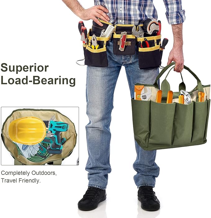 Garden Tool Bag, Garden Tote Bag With 8 Pockets, Canvas Garden Tool Storage Bags, Heavy-duty Large Organizer Bag for Garden Tool Kit, Gardening bag for women Men Indoor and Outdoor Gardening