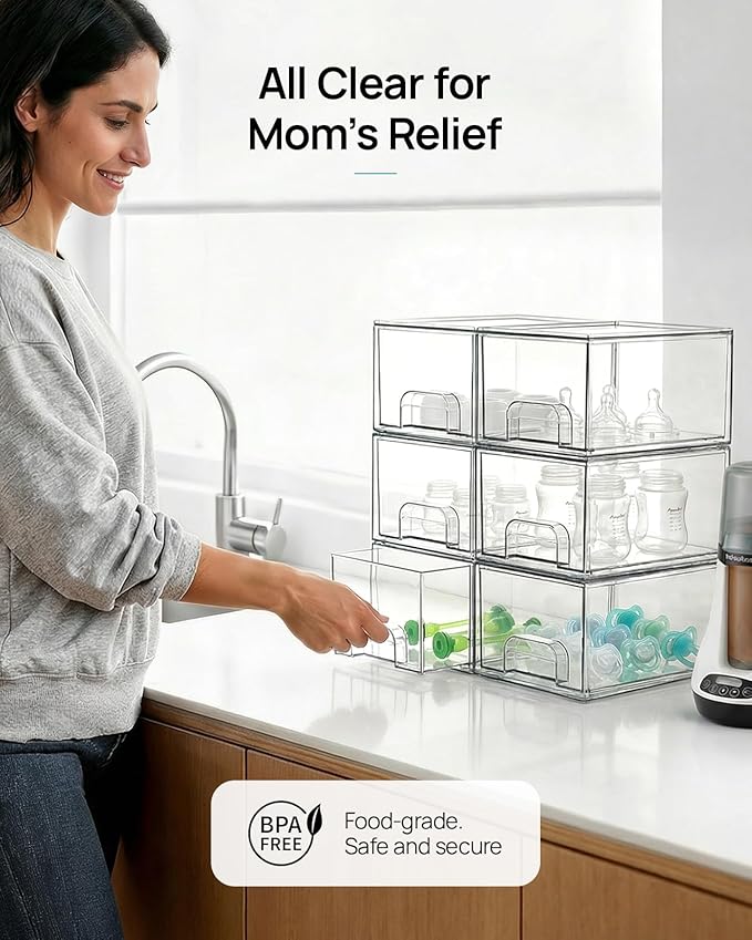 Vtopmart 10 Pack Small Clear Stackable Storage Drawers, Acrylic Bathroom Makeup Organizer, Plastic Storage Bins For Vanity, Undersink, Kitchen Cabinets, Pantry, Home Organization