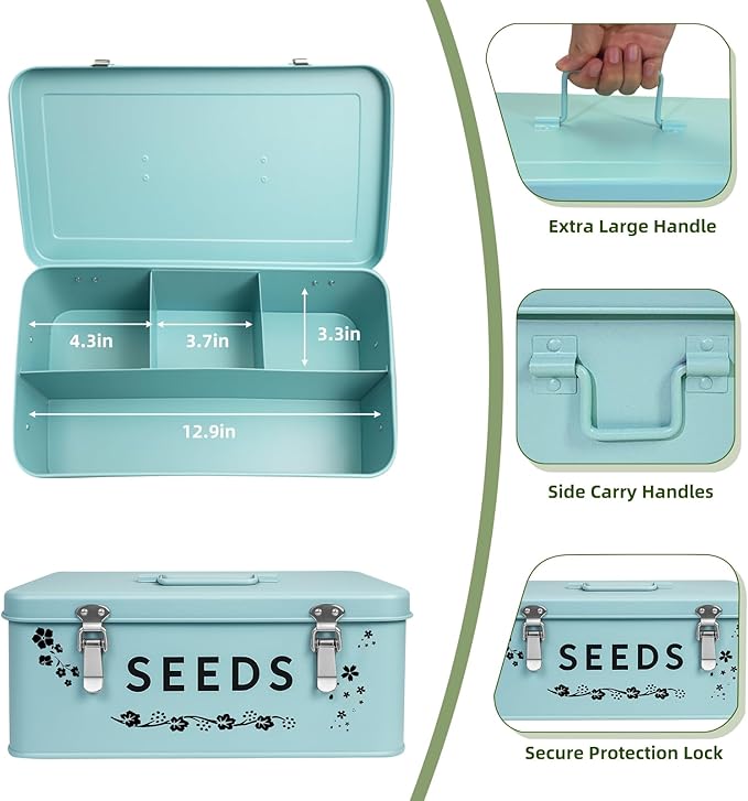 8 in 1 Seed Storage Garden Seed Organizer with Gardening SuGarden Tool Set Box with Safety Locks 4 Compartments Ideal Gardening Gifts for Women and Men
