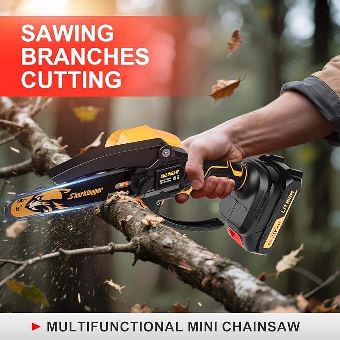 Mini Chainsaw, 6-inch Cordless Electric Mini Chainsaw, Portable Handheld Chain Saw for Tree Pruning Shearsand Garden Maintenance, Best Father's Day Gift for Men Dad Husband（Yellow)