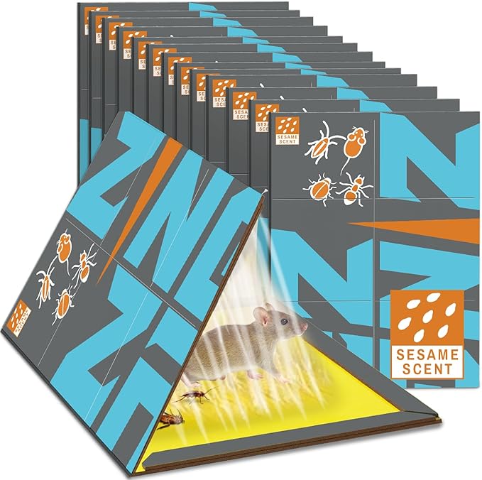ZingZap Sticky Mouse Traps Glue Boards 13-PK, 3X Faster Catch with Built-in Sesame Scent, Extra-Heavy Fiber Glue Traps for Rats & Mice, Crawling Pests, 100% Biodegradable, Indoors Home & Commercial