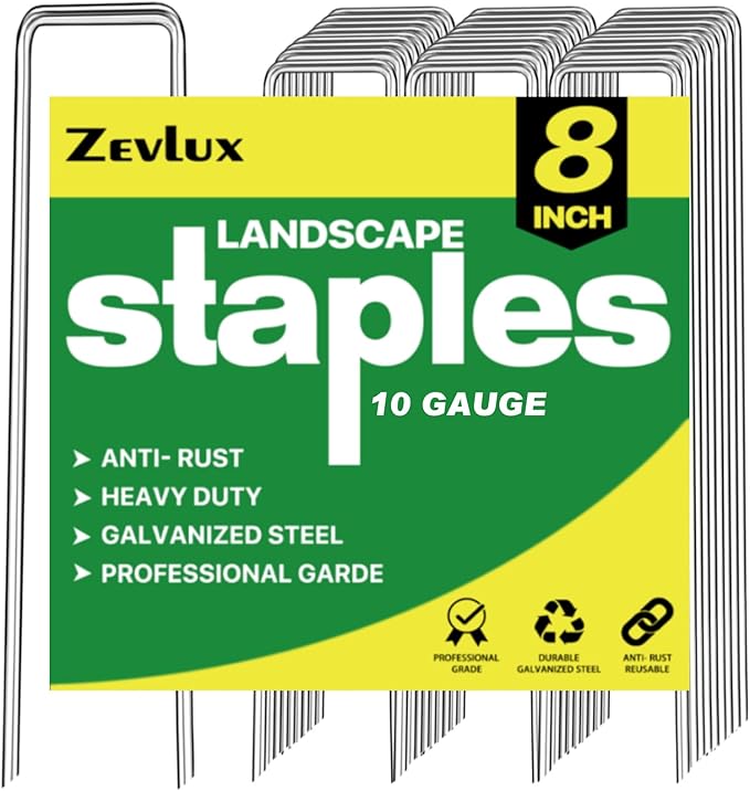 Landscape Staples Galvanized Garden Stakes,8 inch 100 Pack 11 Gauge Heavy Duty Garden Pins for Fences, Lawns, Weed Barriers and Landscape Fabrics, Irrigation Hose,Yard Lawn, Landscape Fabric.