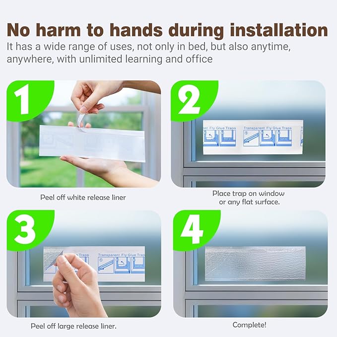 100 Pack Window Fly Traps Sticky Non-Toxic Clear Fly Paper Indoor for Home. No Mess Flies Window Sticky Traps Bug Flies Strips Indoors