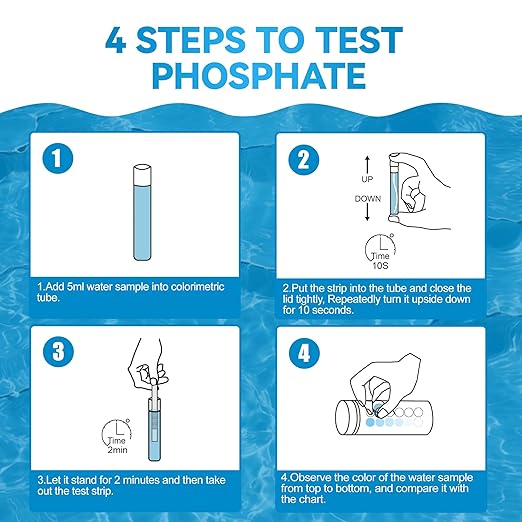 Phosphate Test Kit, Pool Phosphate Test Kit, 50 Counts Phosphate Test Strips for Hot Tub and Swimming Pool, Quick & Reliable Water Testing with Colorimetric Tube