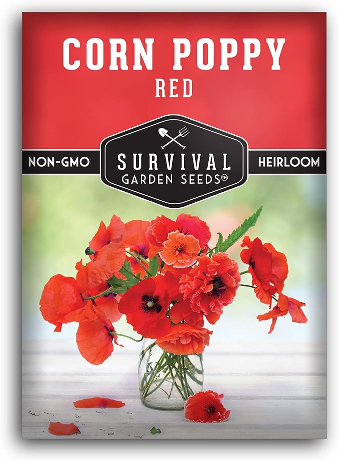 Survival Garden Seeds Red Corn Poppy (Papaver Rhoas) | 1 Pack with Wildflower Seeds & Planting Instructions | Grow Flanders (American Legion) Poppies in Your Home Flower Garden - Non-GMO Heirloom