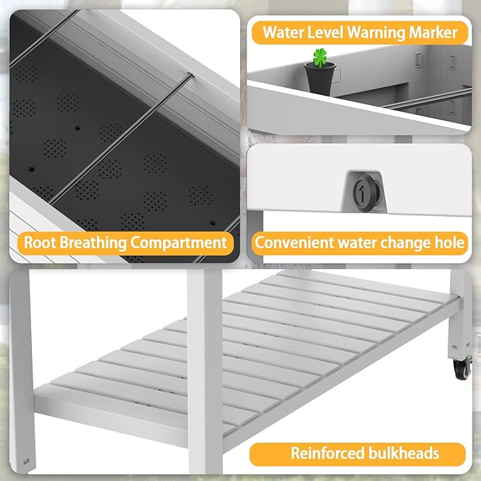 EasyUp 21 Gallon Elevated Raised Garden Bed with Storage Shelf & Lockable Wheels, Weatherproof Mobile Planter for Patio, Balcony, Vegetables & Flowers (Ashen)