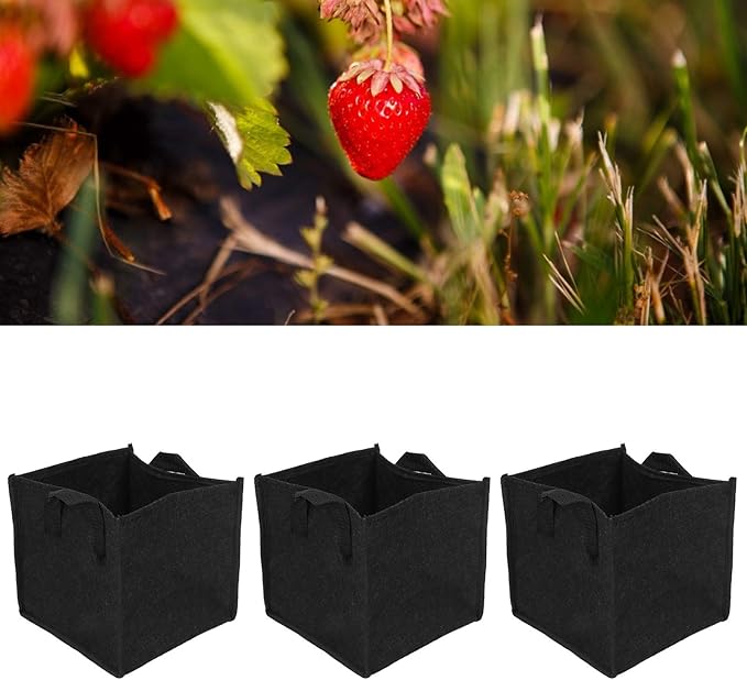 3Pcs Plant Growing Bag with Handles, Breathable Design Black Square Garden Vegetable Grow Container, Heavy Duty Fabric Raised Garden Bed, Thick Fabric Planting Pots for((3 gallons) 19.5*19.5*20)