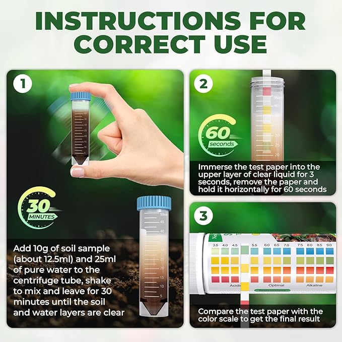Soil pH Test Kit: Upgraded 125 Soil pH Test Strips with Measuring Cylinders for Accurate Testing pH Level of Garden Lawn Grass Flower Vegetable Compost Dirt (125)