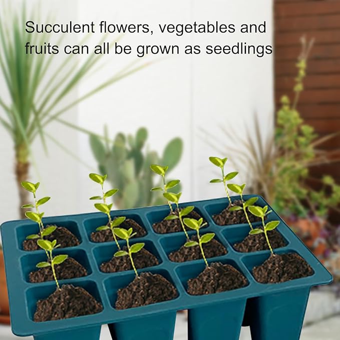 Seed Starter Trays, 3 Pack 12 Cells Seed Starter Kit, Silicone Plant Germination Trays Gardening Starter Kit, Reusable Seed Starter Tray for Plant Germination, Seeds Growing