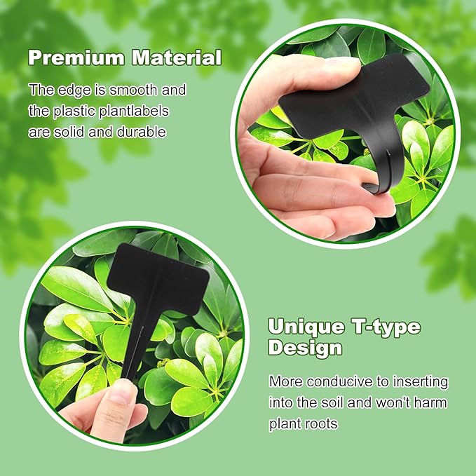 100Pcs T-Type Plant Labels, Black Durable Plastic Plant Tags with A Marker Pen, Reusable Waterproof Plant Markers for Outdoor Nursery Plants Seed