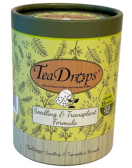 TeaDrops Organic Seedling + New Planting + Transplant Fertilizer – 16 Liquid Indoor House Plant Food Packets – Make up to 32 Gallons (Easy use in Watering Can & Containers, Ecofriendly)