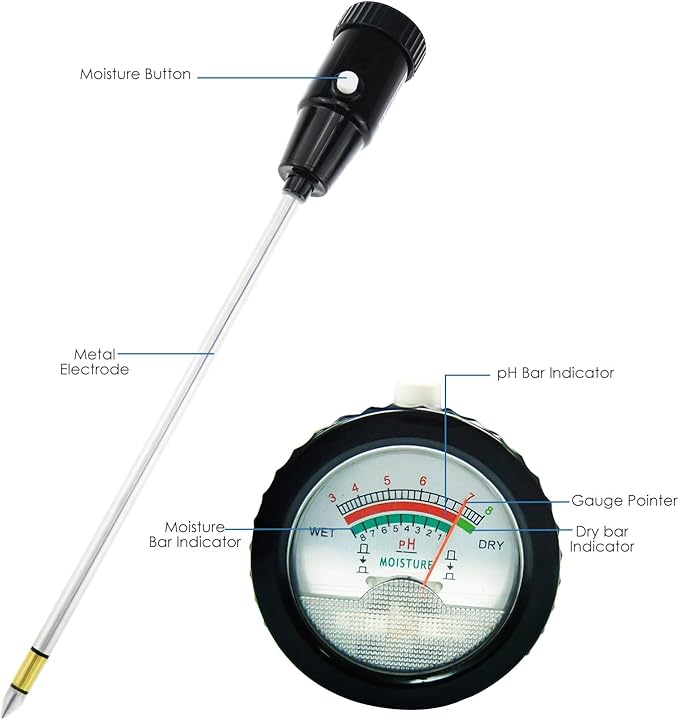 2-in-1 Digital Soil pH & Moisture Meter - 295mm Long Electrode, Test Kit for Indoor & Outdoor Plants, Garden, Lawn, Farm
