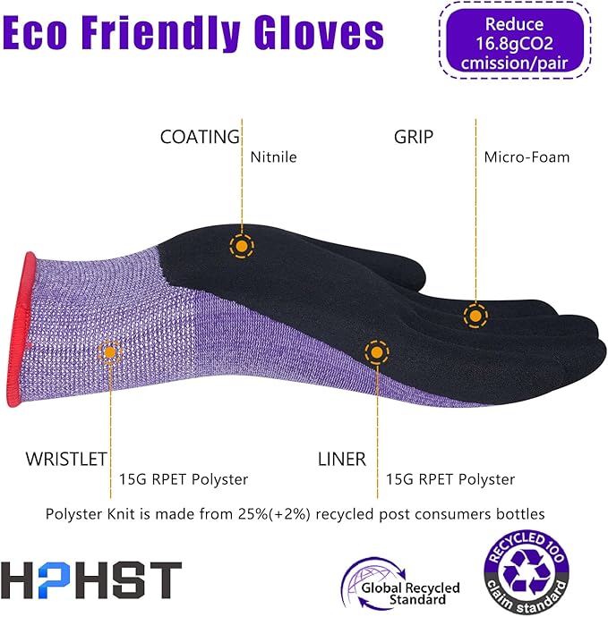 Work Gloves for Women, Eco Friendly Safety Work Gloves with Breathable Rubber Coated, Smart Touch,3 Pairs