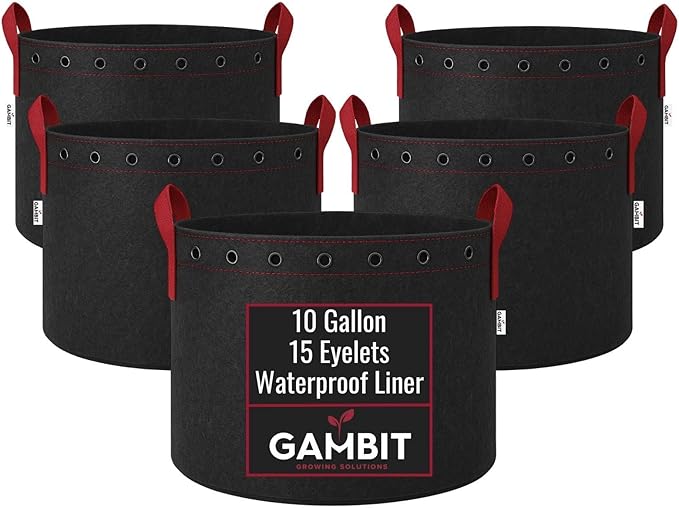Fabric Grow Bags – 10 Gallon (5-Pack) Heavy-Duty 500G Pots with Handles & LST Rings for Vegetables, Flowers, Fruits
