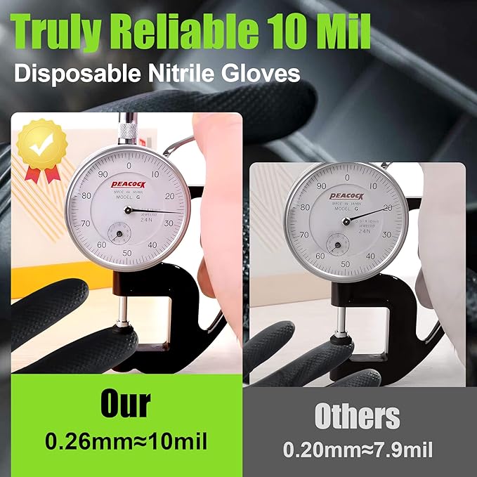 TREEGO 10 Mil Nitrile Gloves Large - Disposable Heavy Duty Rubber Gloves, Raised Diamond Texture Mechanic Gloves, Latex Free Industrial Work Gloves for Garage & Tools, 50 Count