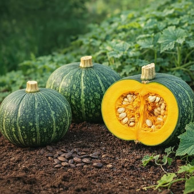 15 Kabocha Squash Seeds – Japanese Green Pumpkin Variety, Hardy Vines for Home Garden Planting