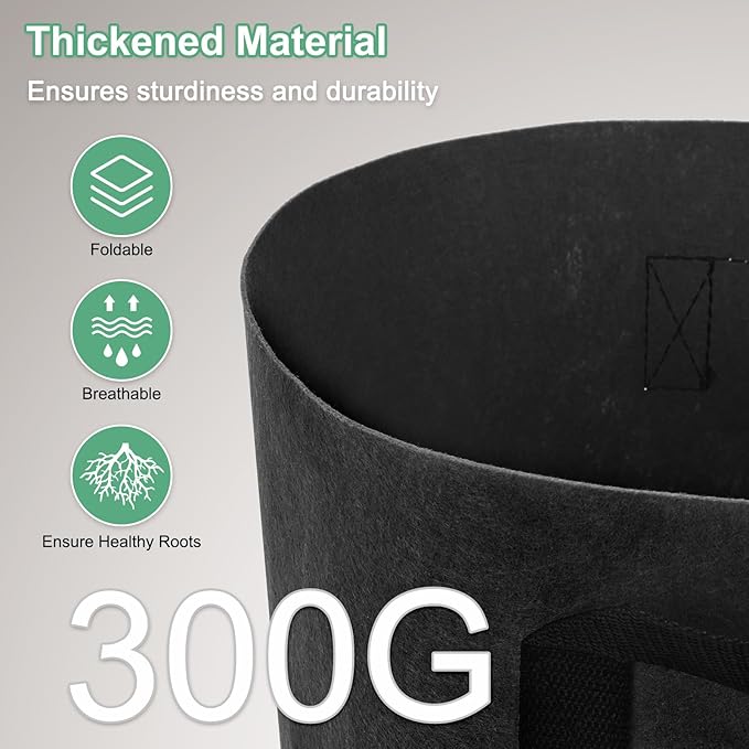 M METERXITY 5-Pack Plant Grow Bags 1 Gallon Grow Bags 300G Thickened Fabric Pots with Durable Handles Plant Garden Grow Pots for Fruits/Vegetables/Flowers/Plants [Black]