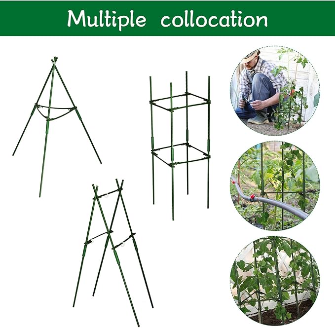 4 Packs Large Tomato Cages for Garden up to 6.5ft Heavy Duty Tomato Plant Trellis with 80 Clips Assembled Plant Support Cages with Adjustable Stake Arms for Vegetables, Climbing Plants (Green)
