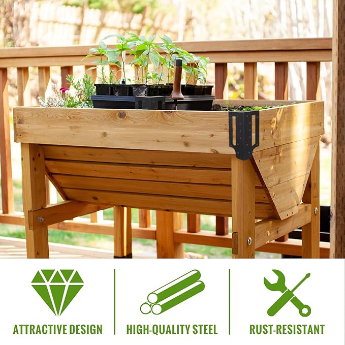 12 Pack Raised Garden Bed Corner Brackets with Securing Lip Fits Lumber up to 2" x 12" Metal Garden Corner Bracket for Wood Frame Bed 4.7" L x 2" W x 10.5" H