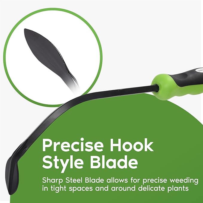 Garden Guru Hook Weeder Tool & Cultivator with Ergonomic Handle – High Carbon Steel Root Weed Puller Cultivator for Dandelion Weeding, Digging, Edging, Planting - Lightweight & Rust Resistant