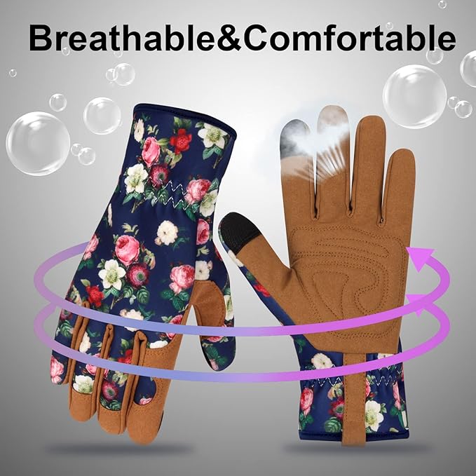 Leather Gardening Gloves for Women Thorn Proof Garden Gloves Touch Screen Working Gloves Gifts,M
