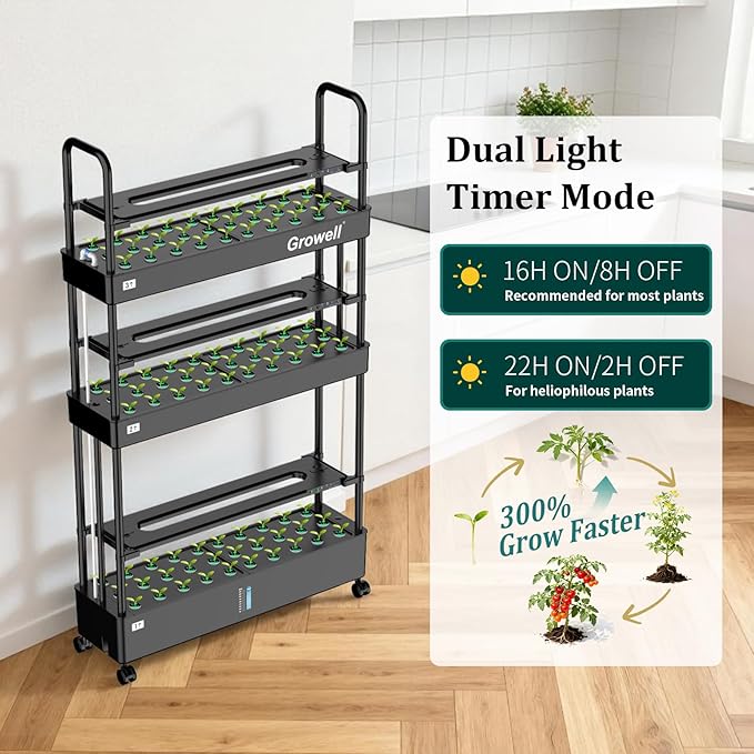 90-Pod Hydroponics Growing System, Large Vertical Hydroponic Garden with Smart Full-Spectrum Grow Lights, Auto Circulating Water, Mobile Indoor Gardening System for Herbs, Vegetables & Fruits