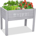 Kids Raised Garden Bed with DIY Chalkboard, 30 x 24 x 18 Inch Wooden Elevated Raised Garden Bed for Kids Outdoor Planter Box with Legs for Vegetables Grass Lawn Yard, Light Blue