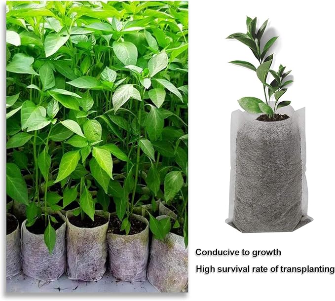 Augshy 200PCS 3.5x4.7 Inches Non-Woven Plant Grow Bags, Breathable Nursery Growing Pots Plant Grow Bags for Seedling Starter, Garden Planting Cultivation
