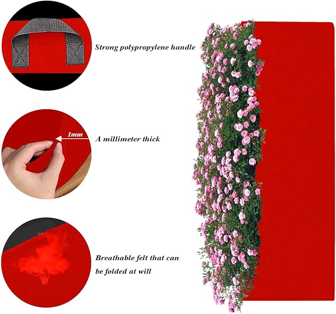 Square Grow Bags, Garden Fabric Planter Container with Handles Bed Flower Vegetables Pots 1MM Thickness Economic Colorful (Red,19.69x11.81x7.87 Rectang)