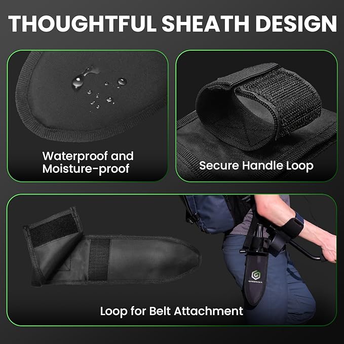 GreenRex Metal Detector Shovel, Heavy Duty Double Serrated Digging Tool and Metal Detector Accessories with Sheath, Gardening Tools for Weeding, Planting, Camping, Treasure Hunting