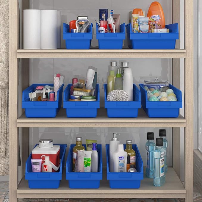 Akro-Mils 30084 Plastic Nesting ShelfMax Storage Bin Box, 24x8x6-Inch, Blue (6-Pack) (30084BLUE)