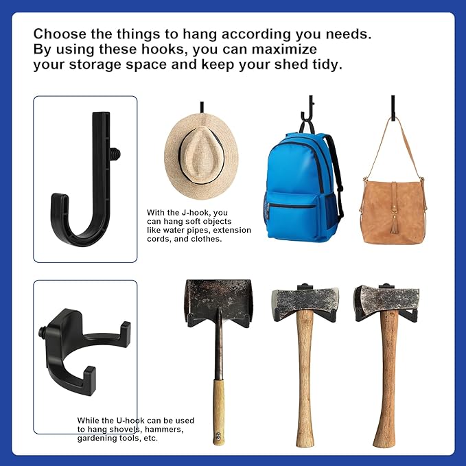 21 Pcs Storage Shed Tool Hooks Compatible with Suncast Shed Accessories, Heavy Duty ABS Shed Organizer for Garden Tools, Ladders and Hoses, Replacement for Craftsman and Lifetime Sheds