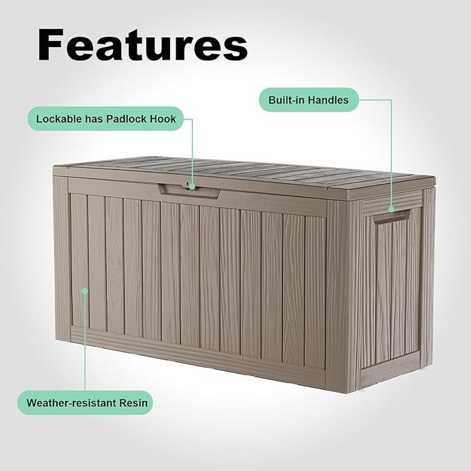 Waterproof Outdoor Storage Box, 85 Gallon Lockable Deck Box, UV-Resistant Outside Storage Bin With Hydraulic Lid For Patio Furniture, Cushion Organizer, Garden Tools, Pool Accessories, Grey