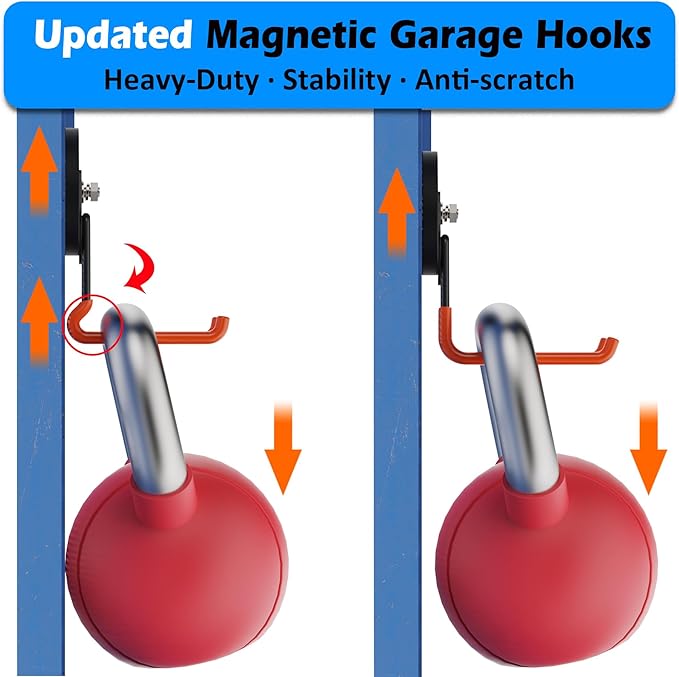 MUTUACTOR Updated Super Strong Magnetic Hooks,40lbs Anti-Scratch Large Garage Hooks for Hanging,2-Pack Magnetic Hooks Heavy Duty for Organizing Heavy Impact Drivers Trailer Cord Garden Tool Box