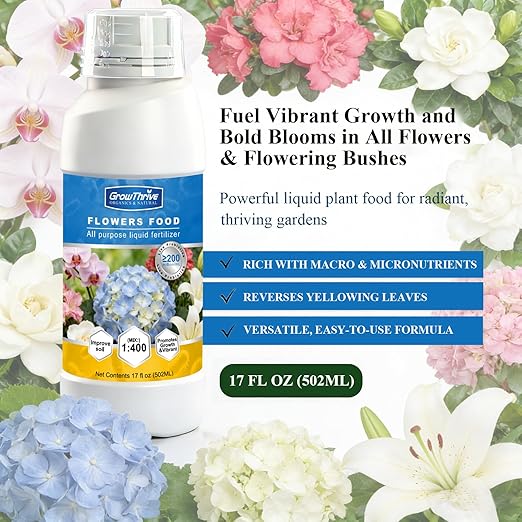 Organic Microbial Flower Fertilizer Liquid, 17oz (502ml) – All-Natural Probiotic Plant Nutrient for Orchids, Bird of Paradise & All Flowering Plants, Easy Dilution with 75ml Measuring Cup