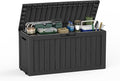 85 Gallon Outdoor Storage Deck Box Waterproof Resin Lockable Outside Bench Porch Patio Furniture Pool Float Garden Tool Cushion UV Resistant Bin Black