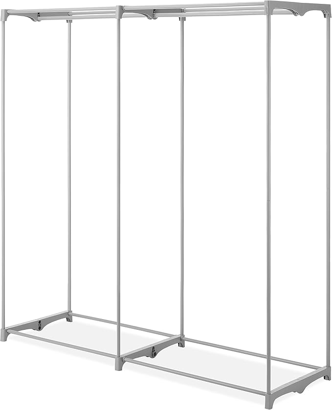Wardrobe Clothes Storage Organizer Closet with Hanging Rack - Extra Wide - Grey Color - No-Tool Assembly - Extra Strong and Durable - 60" L x 19.5" W x 64"