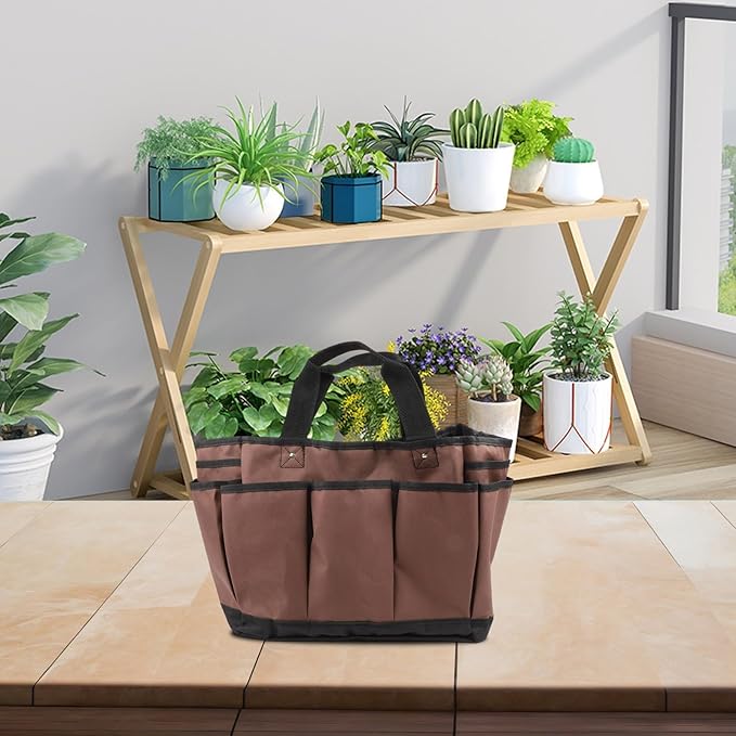 Garden Tool Storage Bag 14 x 10.9 x 9.4 in Coffee Color, Portable 600D Oxford Organizer for Outdoor Yard Gardening accessesories(Coffee color)