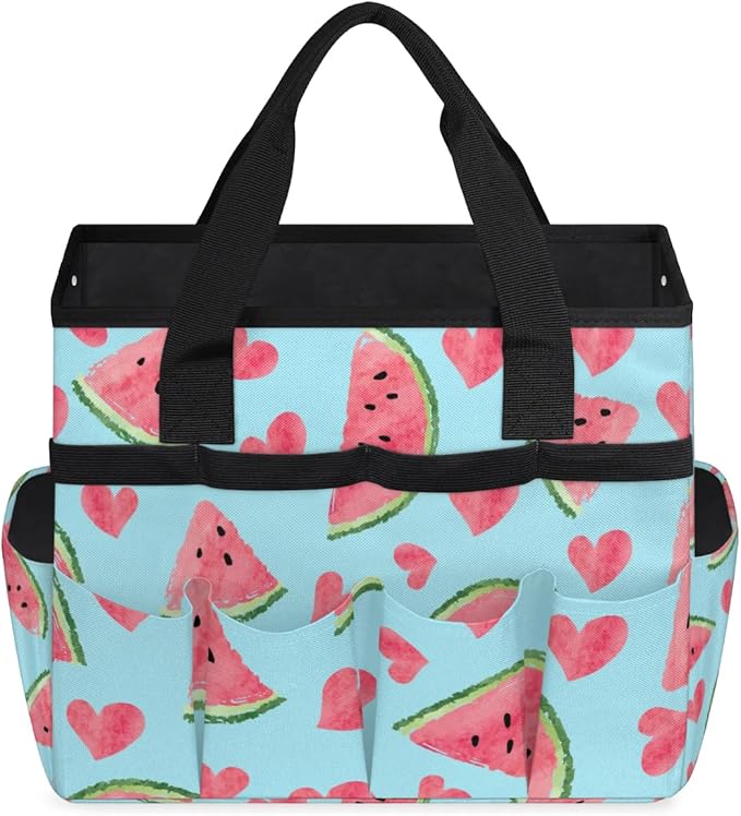 Garden Tool Bag Organizer Garden Tote Bag with Pockets Watermelon Heart Tool Storage Organizer Gardening Tool Kit Holder 13" x 6.8" x 2.8"