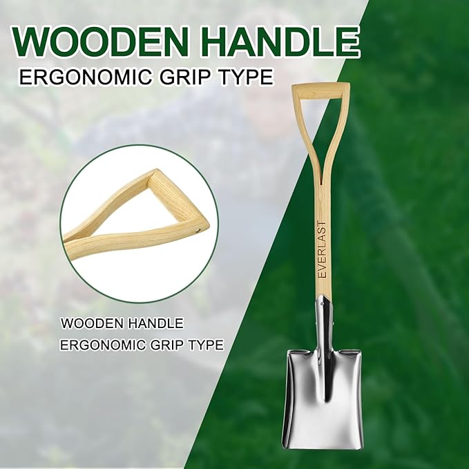 HARFINGTON Digging Shovel 31.7 x 6.5 Stainless Steel Round Spade Shovel with D Handle for Camping Gardening Beach